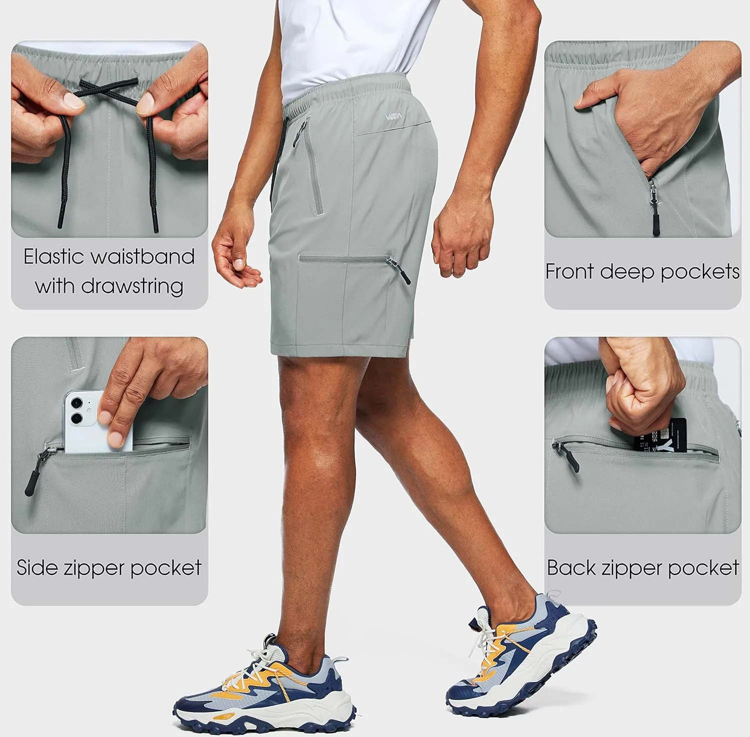 Viodia Men's Hiking Cargo Shorts Stretch Quick Dry Lightweight Shorts for Men Fishing Athletic Shorts with Pockets