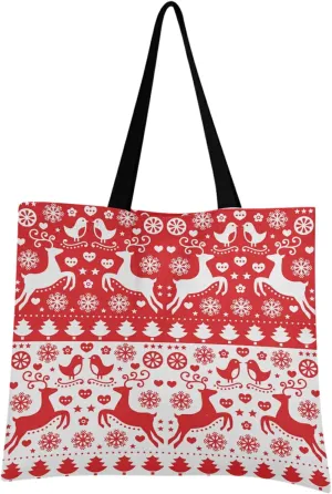 visesunny Women Extra Large Tote Bag Christmasred Reindeer Folk Shoulder Bags Ladies Beach Travel Reusable Grocery Shopping Portable Storage Handbag