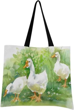 visesunny Women Extra Large Tote Bag Oil Painting Duck Shoulder Bags Ladies Beach Travel Reusable Grocery Shopping Portable Storage Handbag