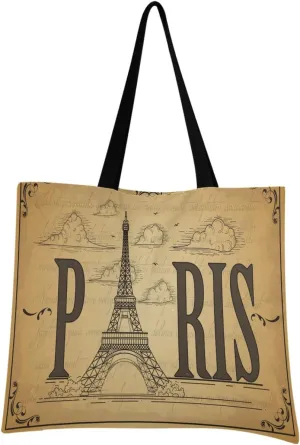 visesunny Women Extra Large Tote Bag Retro Style Eiffel Tower Shoulder Bags Ladies Beach Travel Reusable Grocery Shopping Portable Storage Handbag