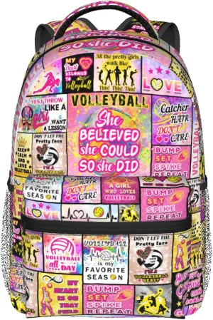 Volleyball Backpack School Bookbags 16 Inch Volleyball School Backpacks Ball Bookbag Travel Backpack Sport Daypack for Kids Girls Boys Adult Gifts