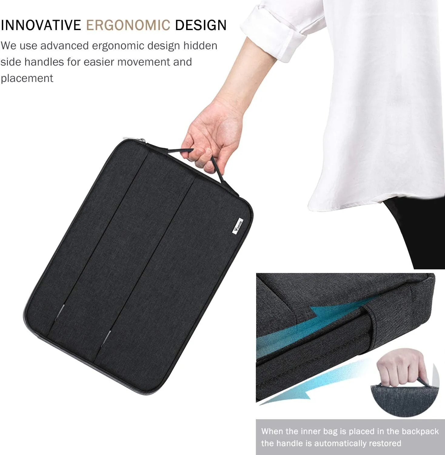 Voova 13 13.6 Inch Laptop Sleeve Case Compatible with MacBook Air/MacBook Pro 13 M2/M1,13.5 Surface Laptop 5/4, Surface Pro X / 9/8, iPad Pro 12.9, Waterproof Computer Bag Cover with Handle, Black