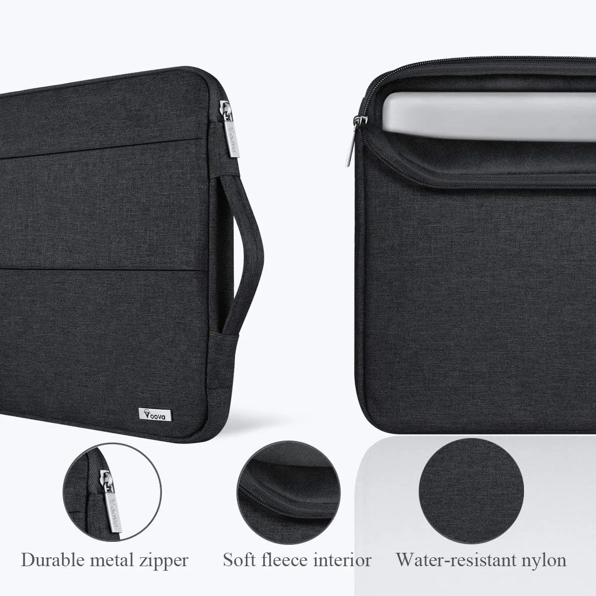 Voova 13 13.6 Inch Laptop Sleeve Case Compatible with MacBook Air/MacBook Pro 13 M2/M1,13.5 Surface Laptop 5/4, Surface Pro X / 9/8, iPad Pro 12.9, Waterproof Computer Bag Cover with Handle, Black