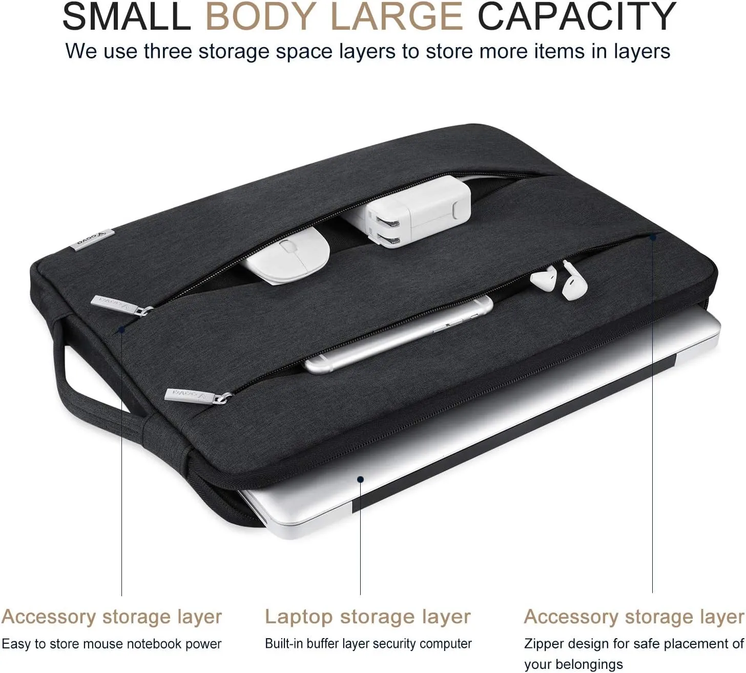 Voova 13 13.6 Inch Laptop Sleeve Case Compatible with MacBook Air/MacBook Pro 13 M2/M1,13.5 Surface Laptop 5/4, Surface Pro X / 9/8, iPad Pro 12.9, Waterproof Computer Bag Cover with Handle, Black