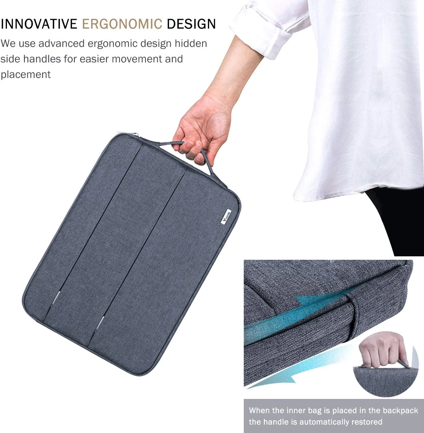 Voova 13 13.6 Inch Laptop Sleeve Case Compatible with MacBook Air/MacBook Pro 13 M2/M1,13.5 Surface Laptop 5/4, Surface Pro X / 9/8, iPad Pro 12.9,Waterproof Computer Bag Cover with Handle,Dark Grey
