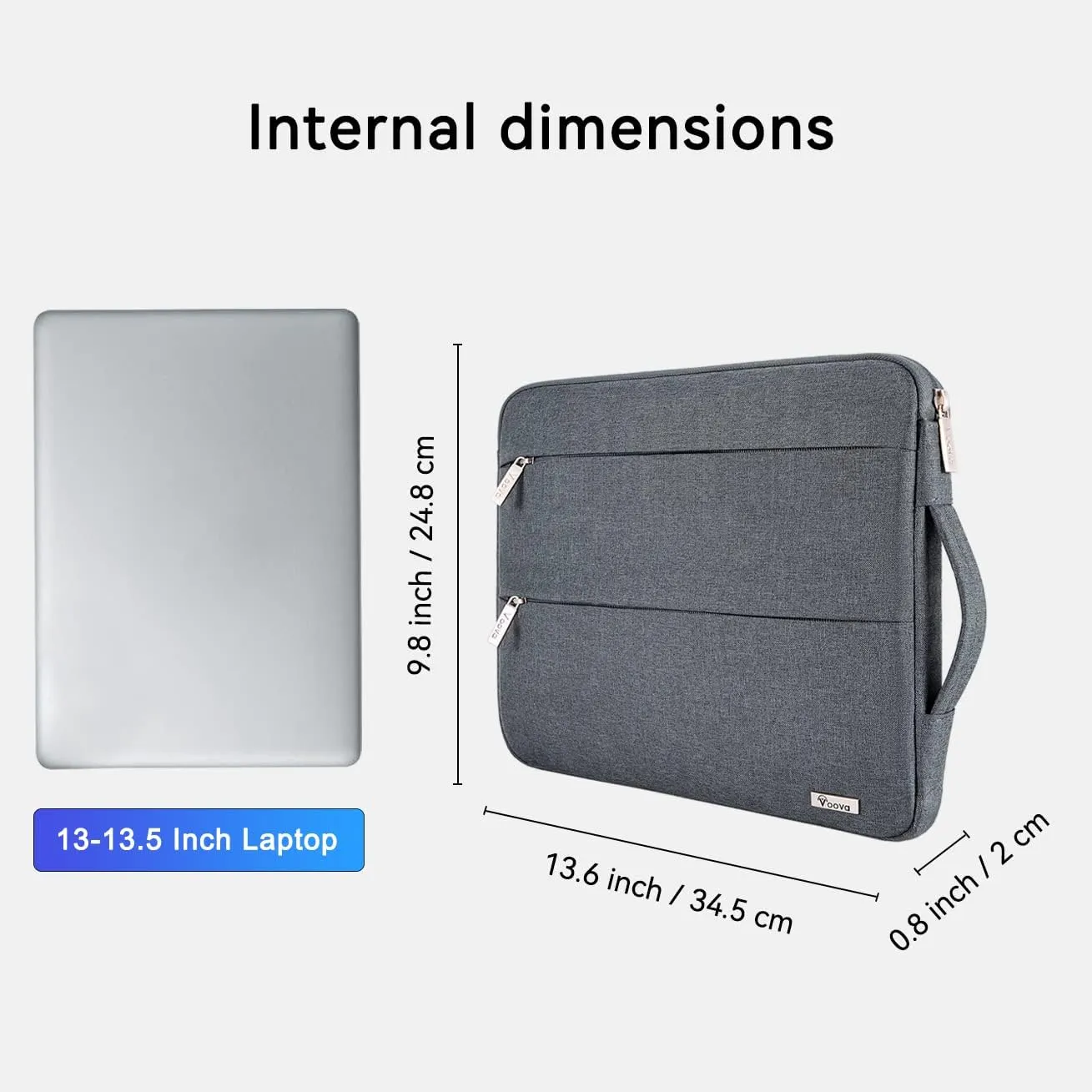 Voova 13 13.6 Inch Laptop Sleeve Case Compatible with MacBook Air/MacBook Pro 13 M2/M1,13.5 Surface Laptop 5/4, Surface Pro X / 9/8, iPad Pro 12.9,Waterproof Computer Bag Cover with Handle,Dark Grey