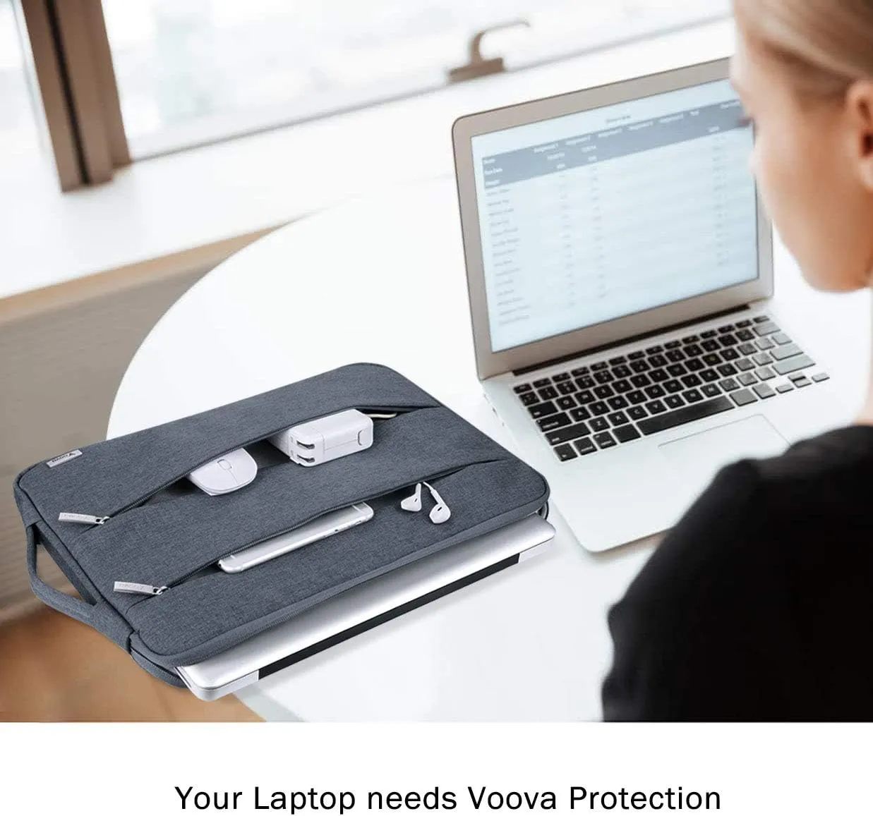 Voova 13 13.6 Inch Laptop Sleeve Case Compatible with MacBook Air/MacBook Pro 13 M2/M1,13.5 Surface Laptop 5/4, Surface Pro X / 9/8, iPad Pro 12.9,Waterproof Computer Bag Cover with Handle,Dark Grey