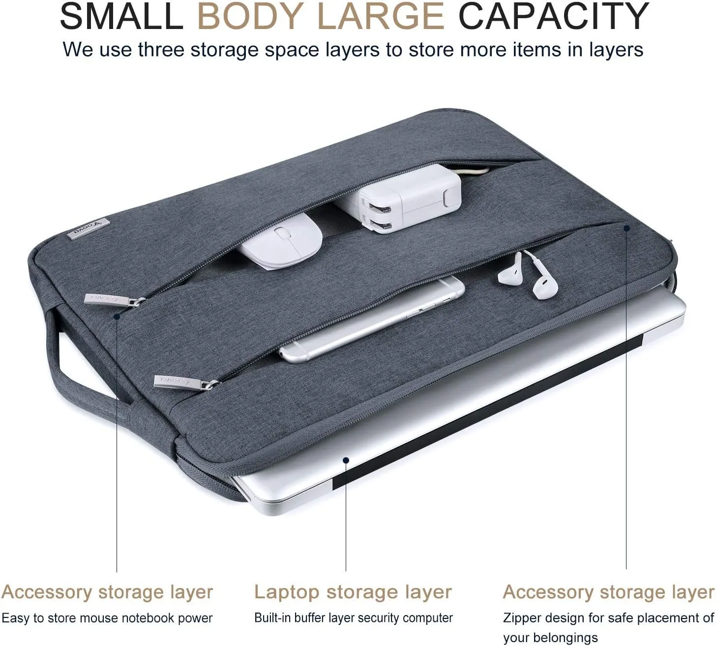 Voova 13 13.6 Inch Laptop Sleeve Case Compatible with MacBook Air/MacBook Pro 13 M2/M1,13.5 Surface Laptop 5/4, Surface Pro X / 9/8, iPad Pro 12.9,Waterproof Computer Bag Cover with Handle,Dark Grey