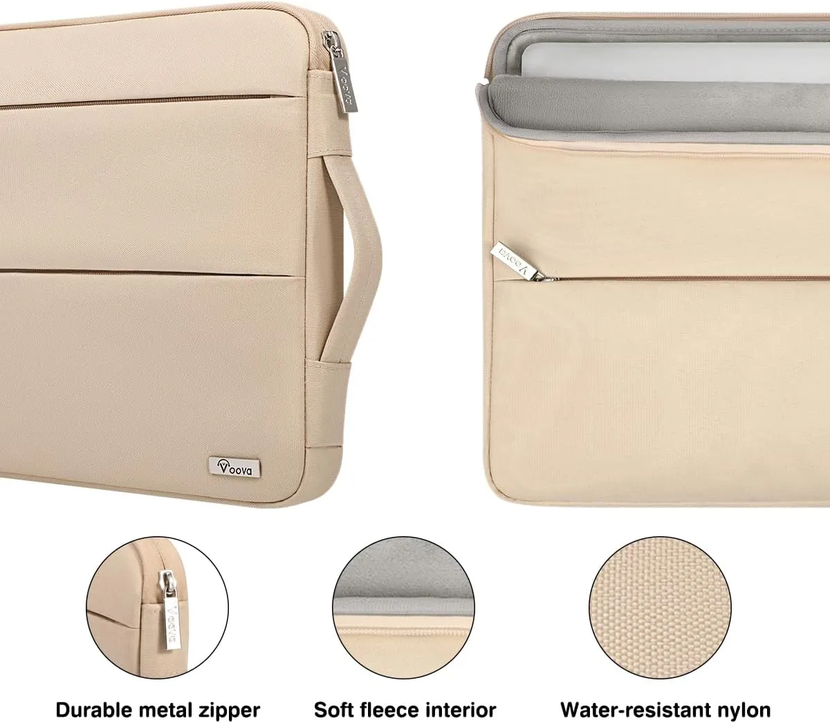 Voova 14 15 Inch Laptop Sleeve Case, Waterproof Computer Bag Cover Compatible with Macbook Pro 14 M3/M2/M1, Macbook Air 15 M2 / Macbook Pro 15,15 Surface Laptop 5/4,14 HP Stream Dell Acer Asus,Apricot