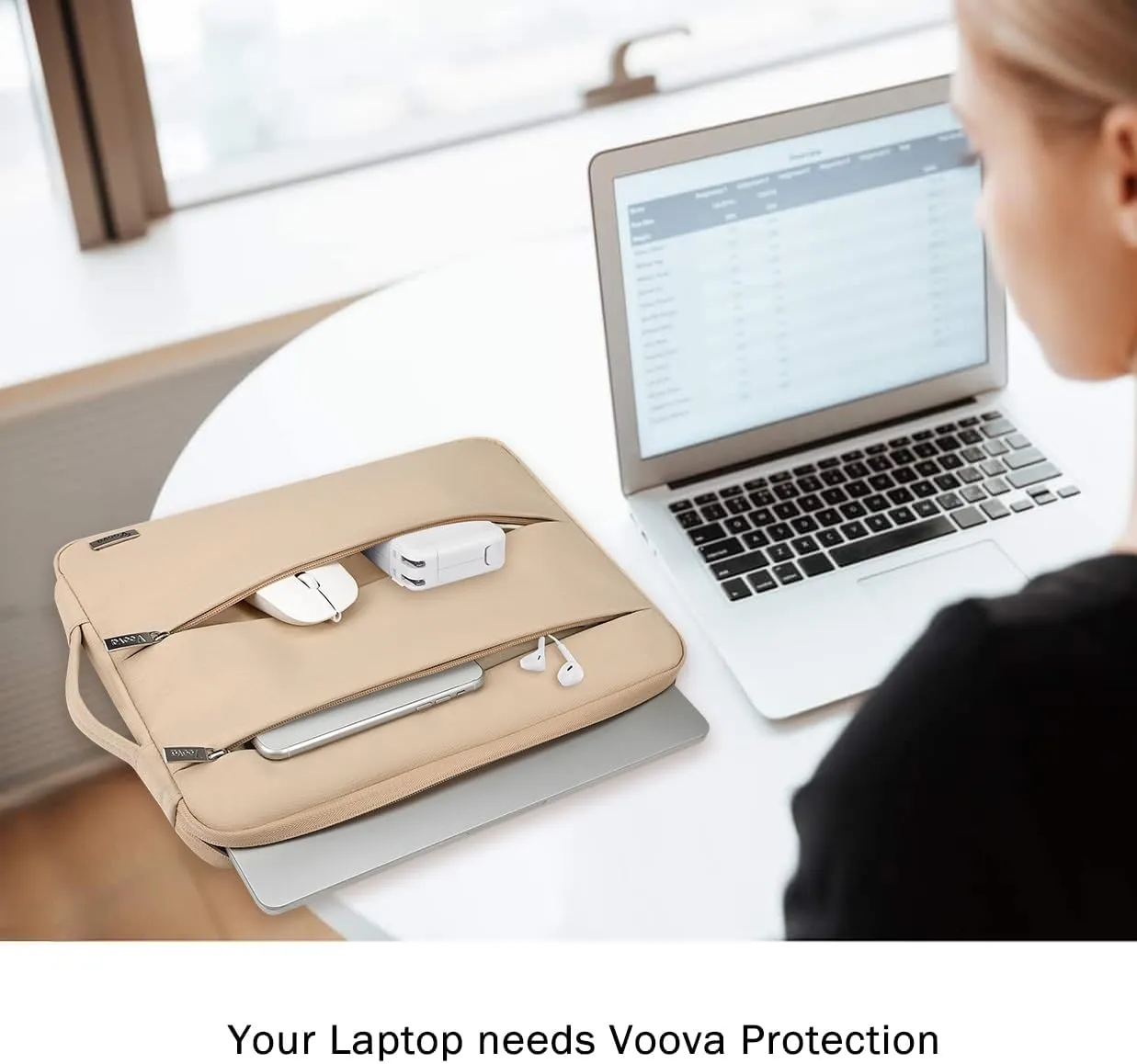 Voova 14 15 Inch Laptop Sleeve Case, Waterproof Computer Bag Cover Compatible with Macbook Pro 14 M3/M2/M1, Macbook Air 15 M2 / Macbook Pro 15,15 Surface Laptop 5/4,14 HP Stream Dell Acer Asus,Apricot