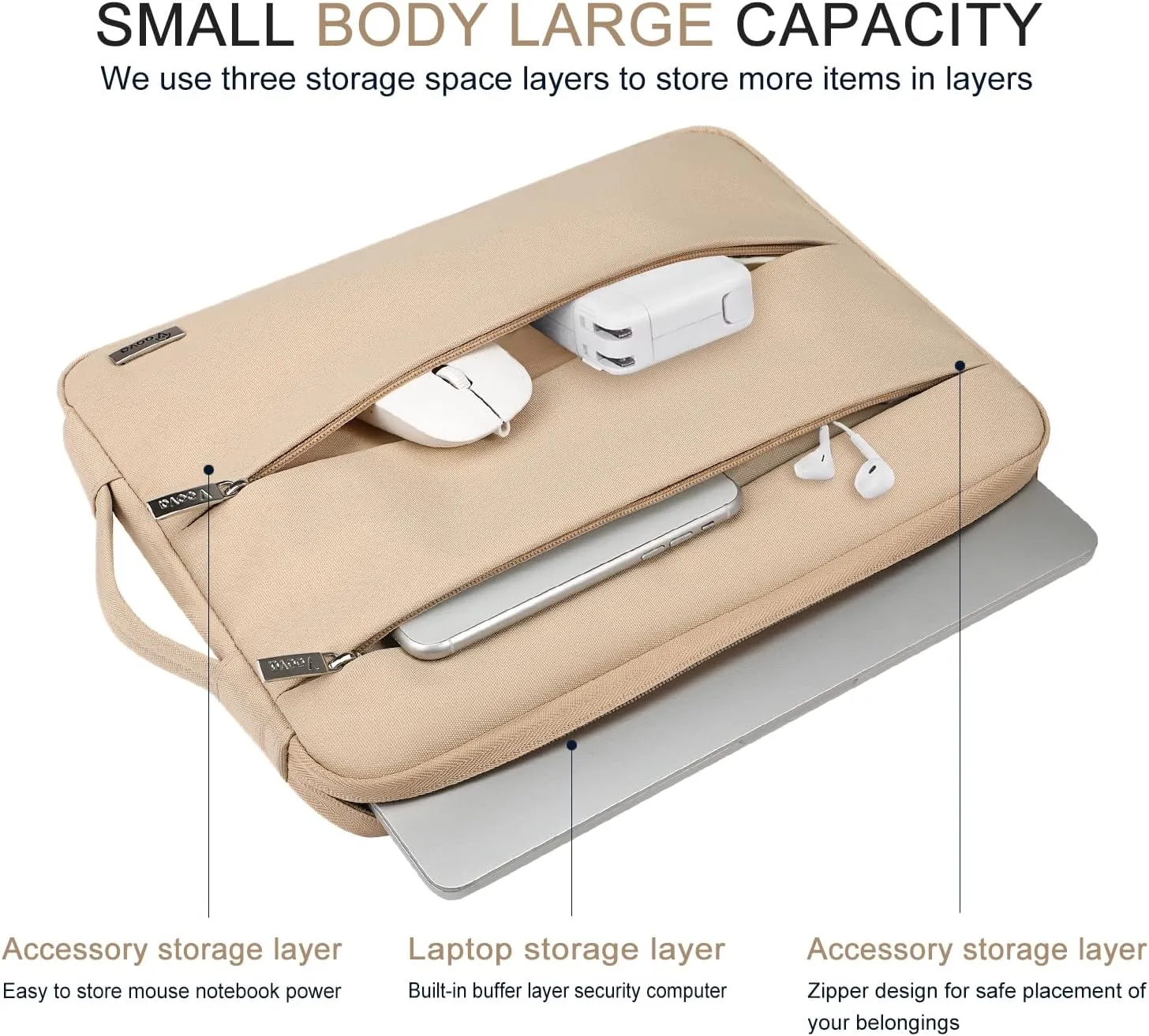 Voova 14 15 Inch Laptop Sleeve Case, Waterproof Computer Bag Cover Compatible with Macbook Pro 14 M3/M2/M1, Macbook Air 15 M2 / Macbook Pro 15,15 Surface Laptop 5/4,14 HP Stream Dell Acer Asus,Apricot