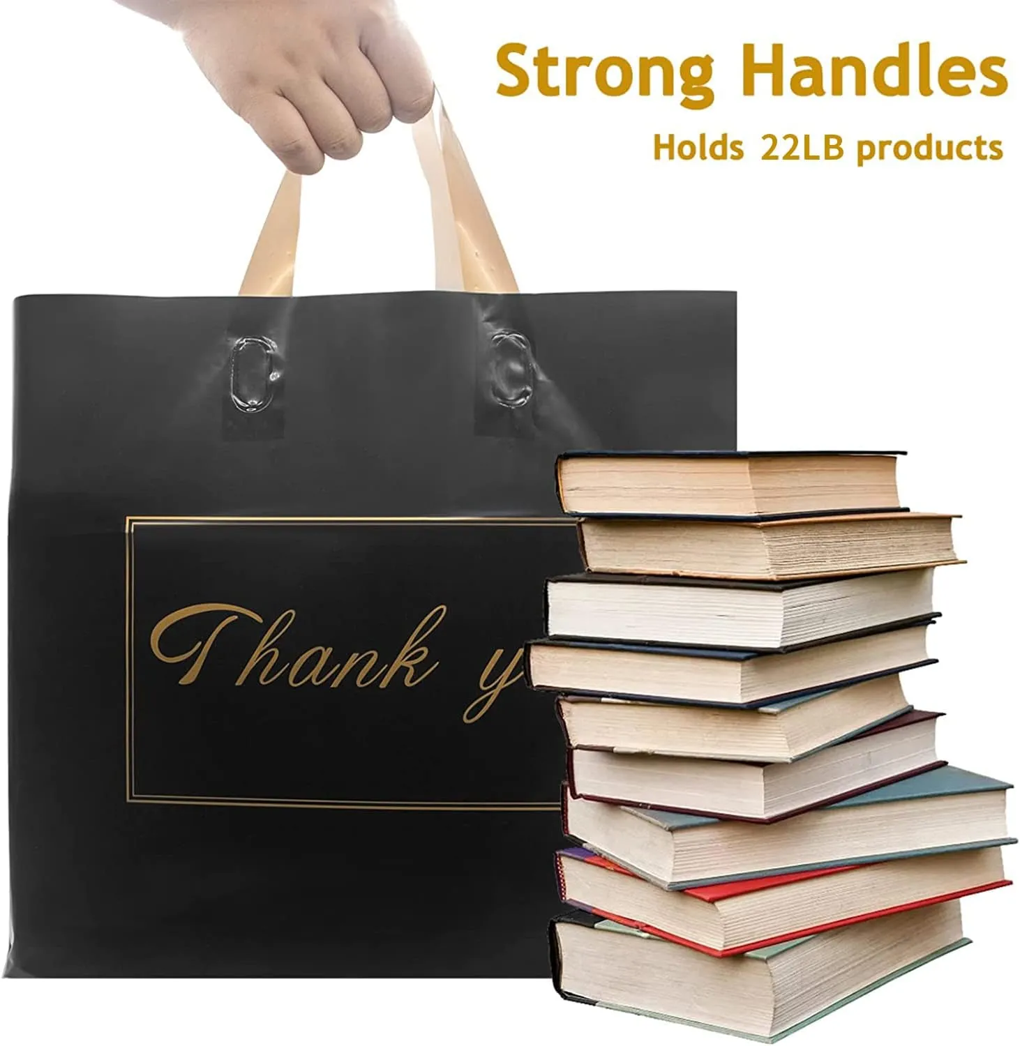 WAKAKO 60 Pack Thank You Bags Shopping Bags, 16x18 Inch Thank You Gift Bags with Handle for Small Business,Bulk Reusable Plastic Shopping Bags for Boutique, Black