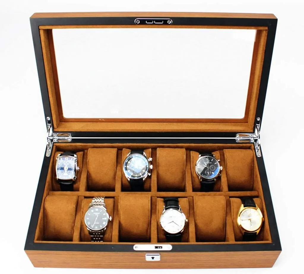 Watch Storage Box 5/12/18 Grids Watch Boxes Solid Wood Watch Box Watch Storage Box Transparent Window Soft Felted Interior Applicable Personal Watch Counter Display Window Storage Watch Display