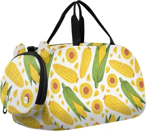 Watercolor Corn Yellow Sports Duffle Bag for Girls Boys, Gym Bag with Shoe Compartment, Kids Travel Overnight Weekender Shoulder Bag