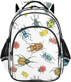Watercolor Pattern Beetles Backpack for Kids Elementary School Bag Boys Girls Bookbag Travel Backpack Daypack