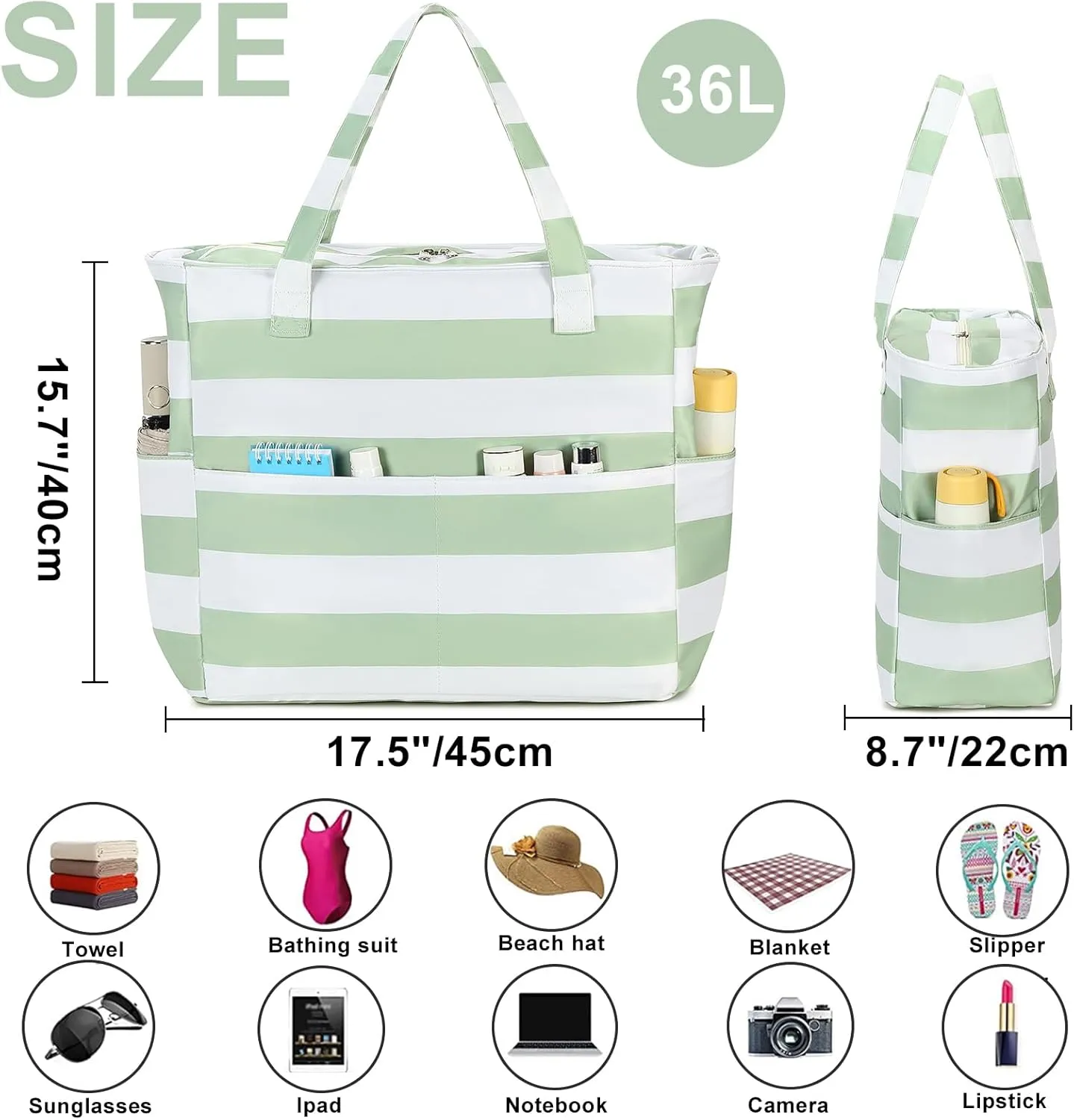 Waterproof Beach Tote Pool Bags for Women Ladies Extra Large Gym Tote Carry On Bag With Wet Compartment for Weekender Travel