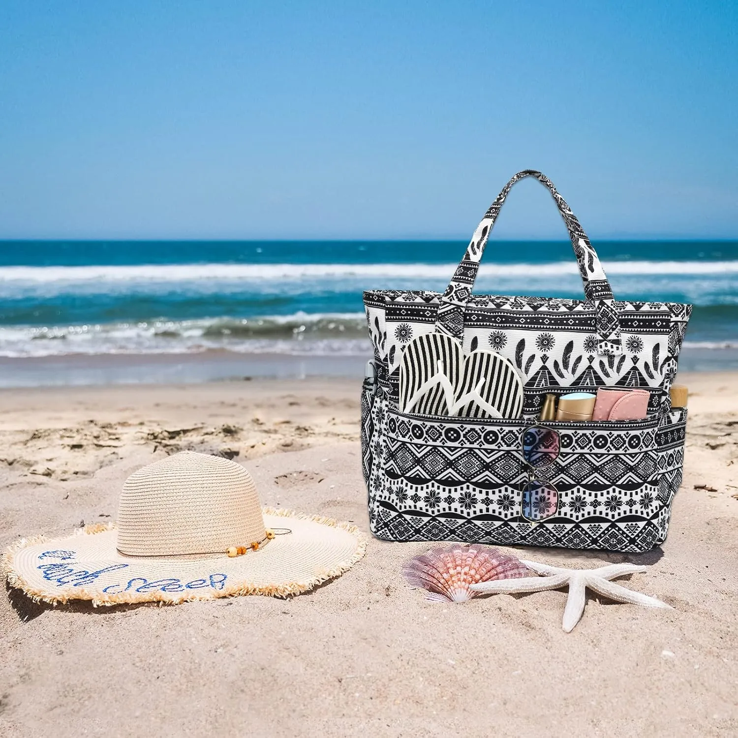 Waterproof Beach Tote Pool Bags for Women Ladies Extra Large Gym Tote Carry On Bag With Wet Compartment for Weekender Travel