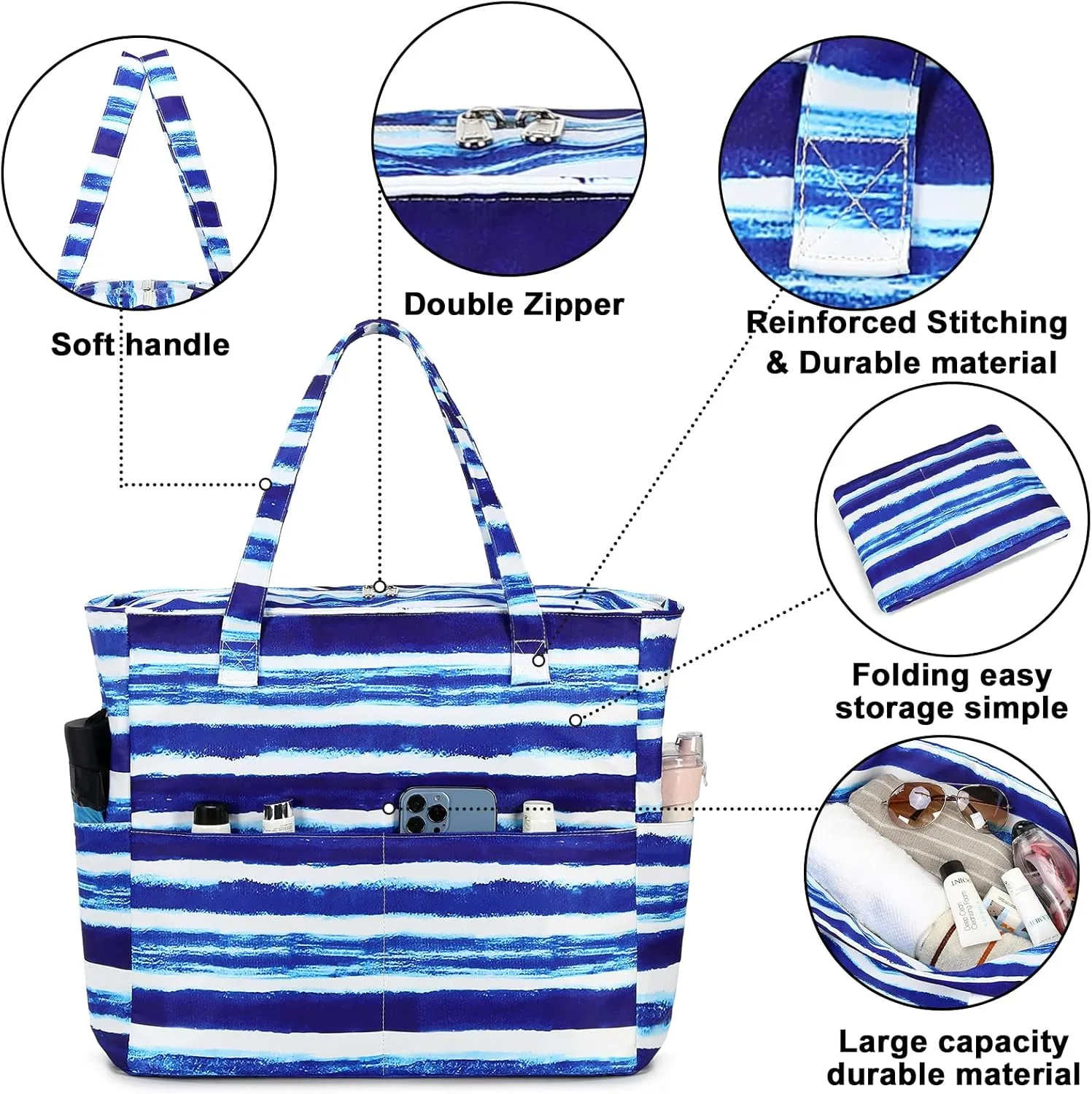 Waterproof Beach Tote Pool Bags for Women Ladies Extra Large Gym Tote Carry On Bag With Wet Compartment for Weekender Travel