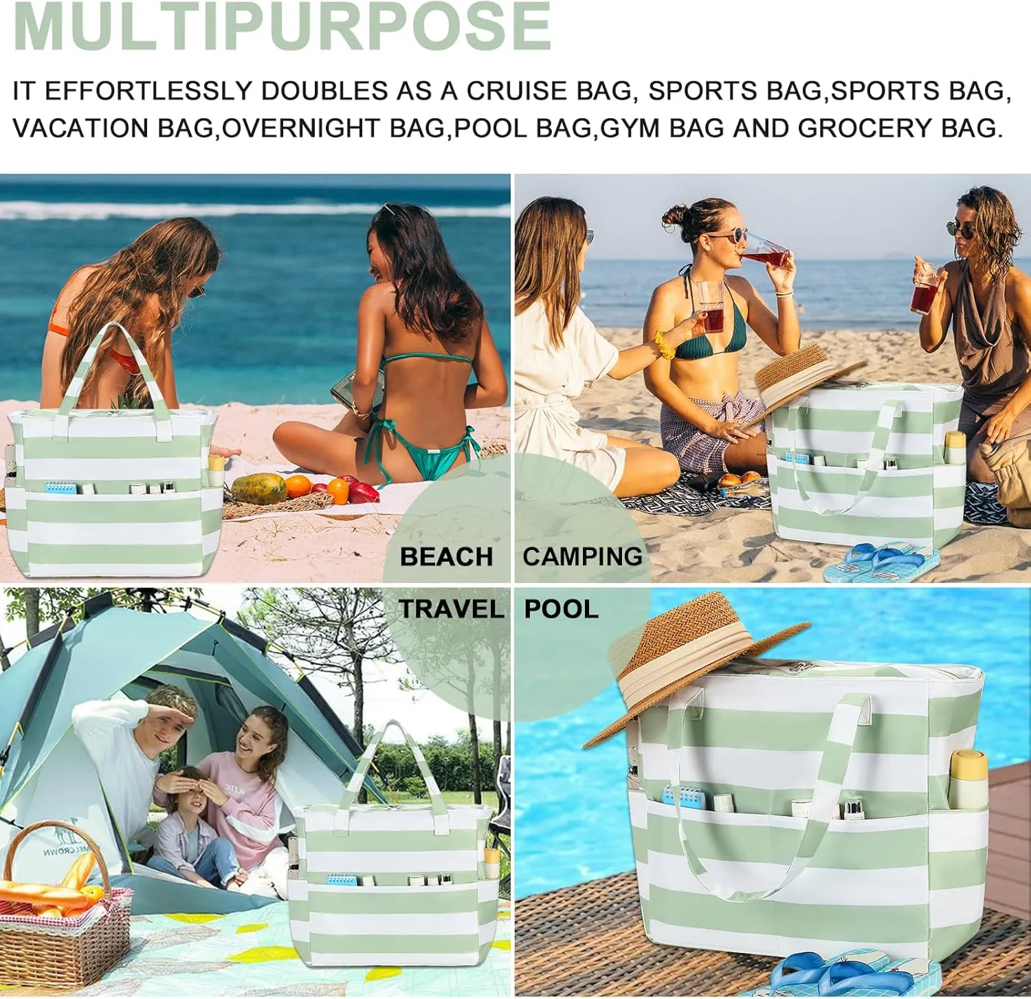 Waterproof Beach Tote Pool Bags for Women Ladies Extra Large Gym Tote Carry On Bag With Wet Compartment for Weekender Travel