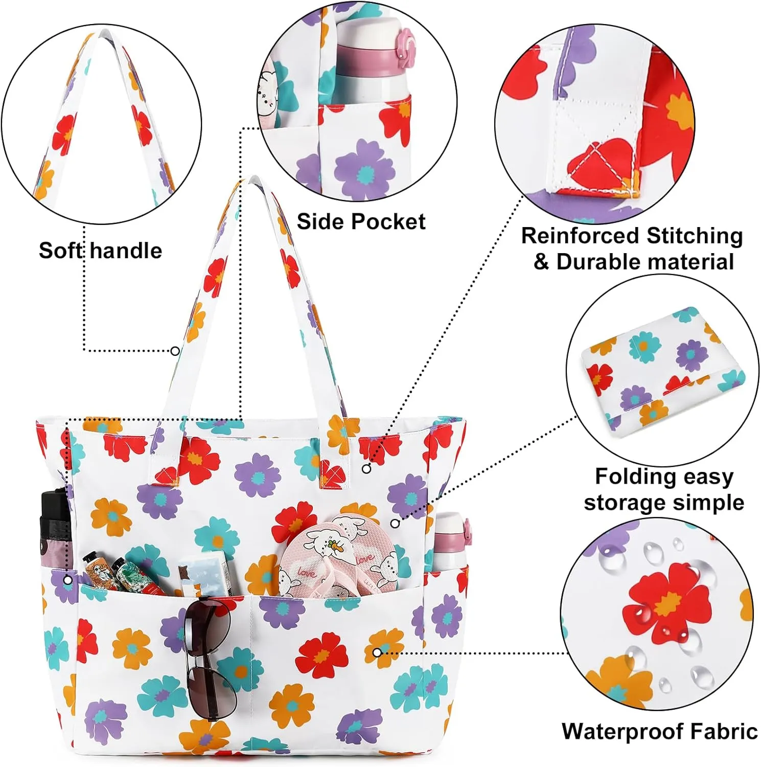 Waterproof Beach Tote Pool Bags for Women Ladies Extra Large Gym Tote Carry On Bag With Wet Compartment for Weekender Travel