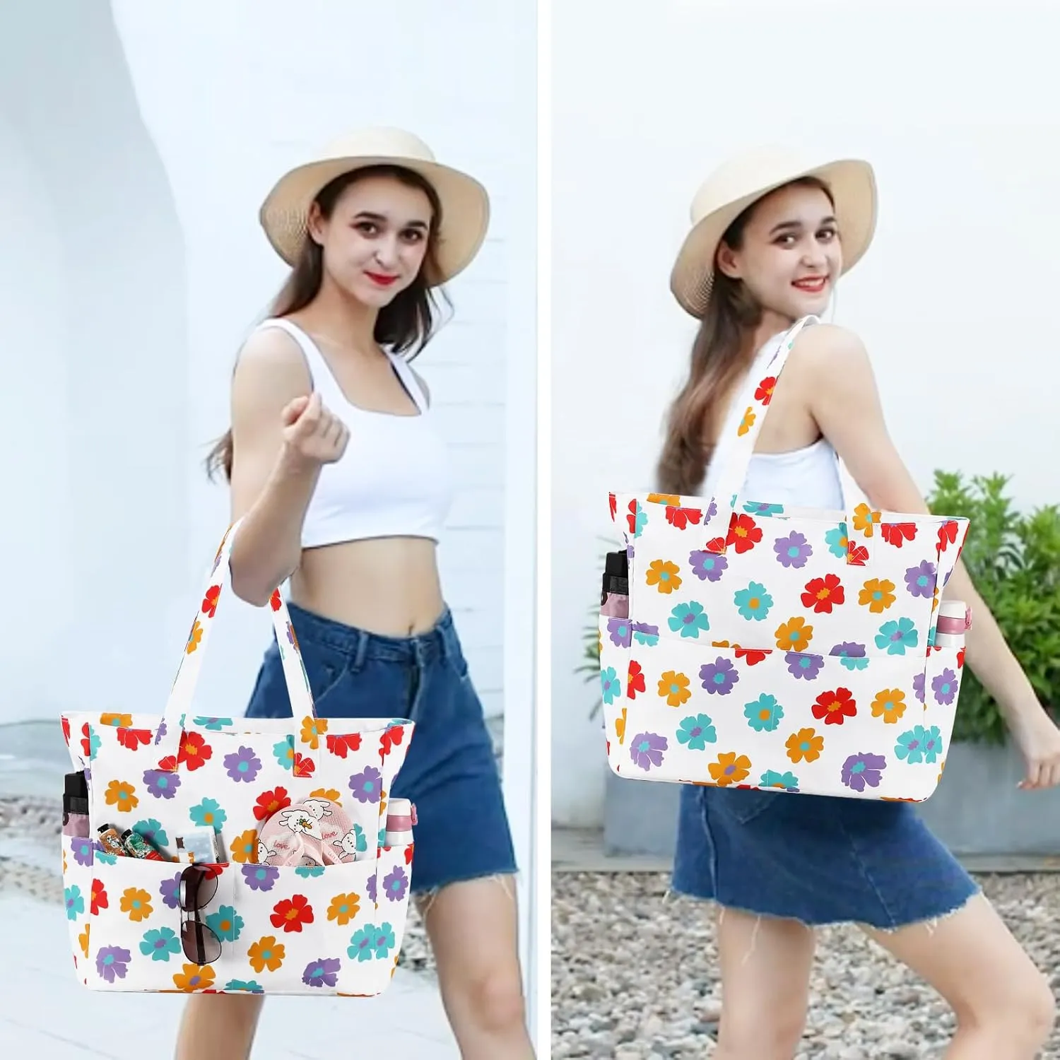 Waterproof Beach Tote Pool Bags for Women Ladies Extra Large Gym Tote Carry On Bag With Wet Compartment for Weekender Travel