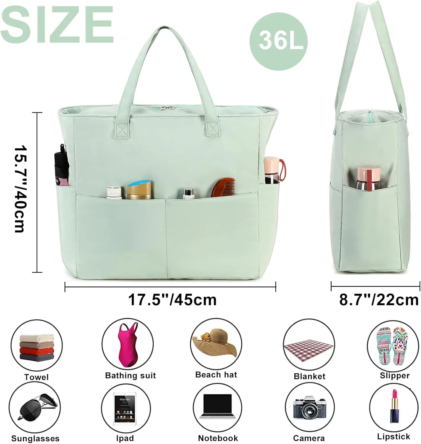 Waterproof Beach Tote Pool Bags for Women Ladies Extra Large Gym Tote Carry On Bag With Wet Compartment for Weekender Travel