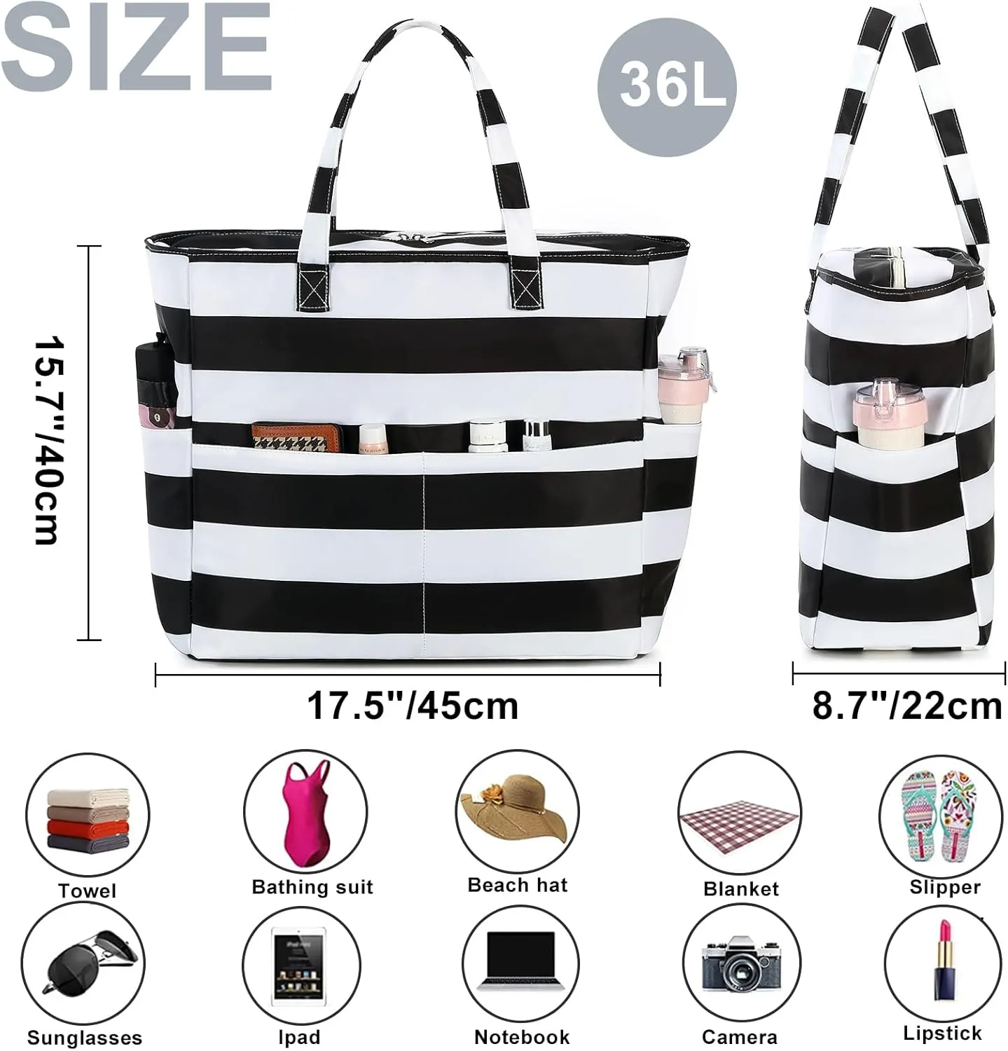 Waterproof Beach Tote Pool Bags for Women Ladies Extra Large Gym Tote Carry On Bag With Wet Compartment for Weekender Travel