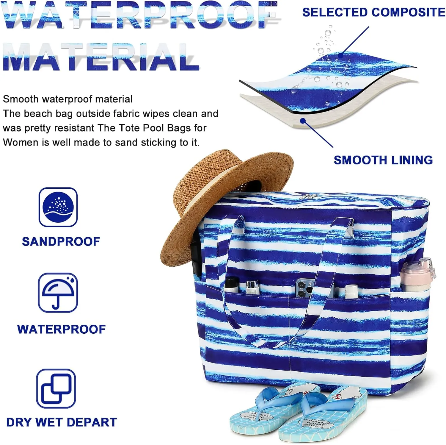Waterproof Beach Tote Pool Bags for Women Ladies Extra Large Gym Tote Carry On Bag With Wet Compartment for Weekender Travel