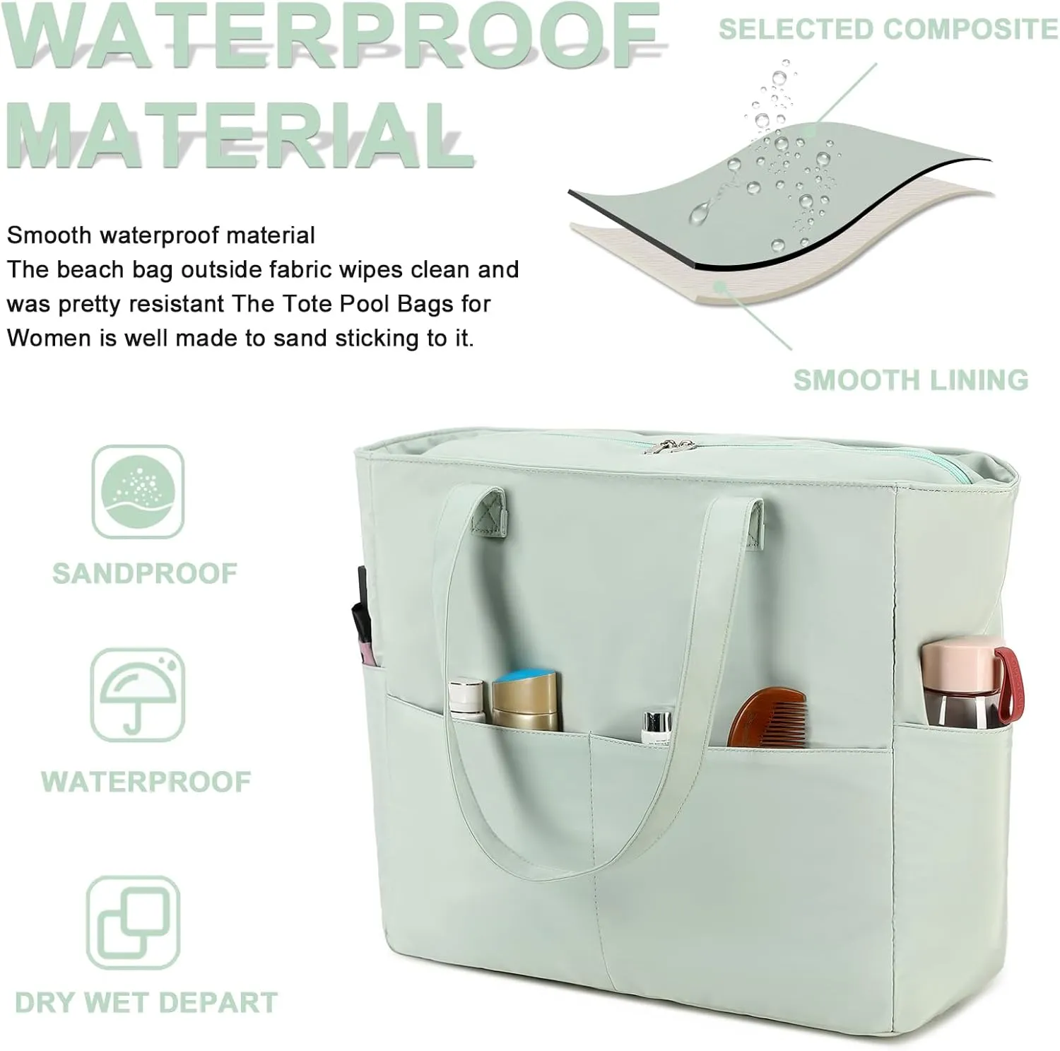 Waterproof Beach Tote Pool Bags for Women Ladies Extra Large Gym Tote Carry On Bag With Wet Compartment for Weekender Travel