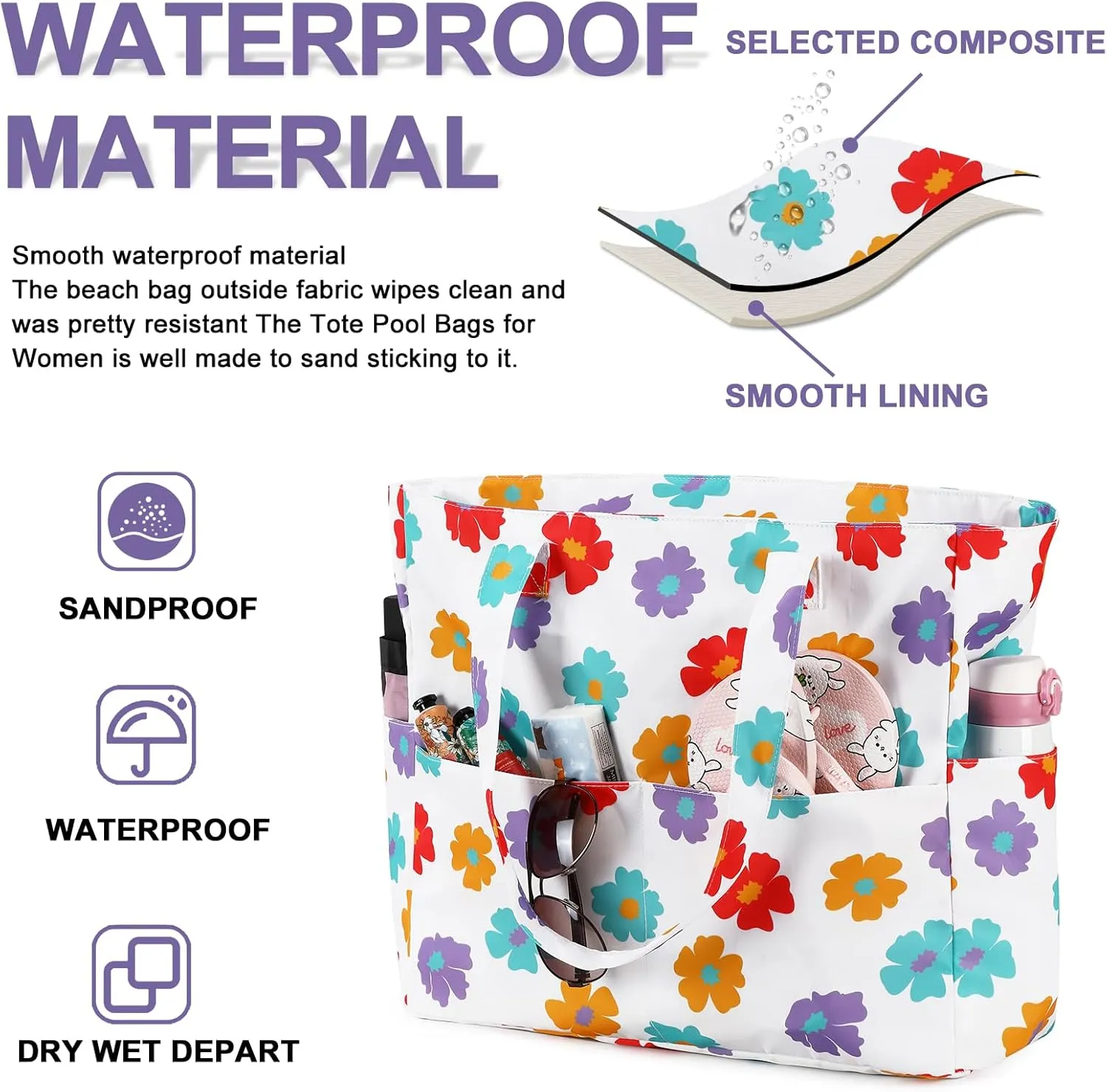Waterproof Beach Tote Pool Bags for Women Ladies Extra Large Gym Tote Carry On Bag With Wet Compartment for Weekender Travel