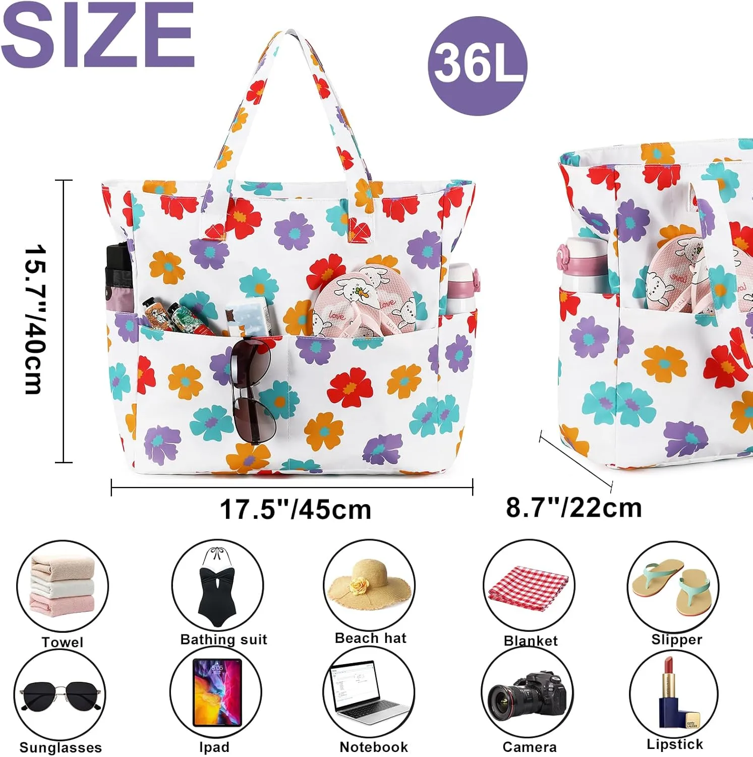 Waterproof Beach Tote Pool Bags for Women Ladies Extra Large Gym Tote Carry On Bag With Wet Compartment for Weekender Travel