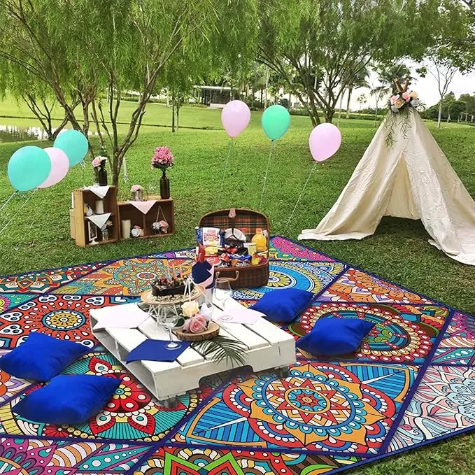 Waterproof Picnic Blankets Foldable & Portable 80''x80'' Boho Picnic Mat for Outdoors, Large Washable Picnic Blanket for Travel Camping Beach, Park Grass Picnic Blanket Accessories for Adults