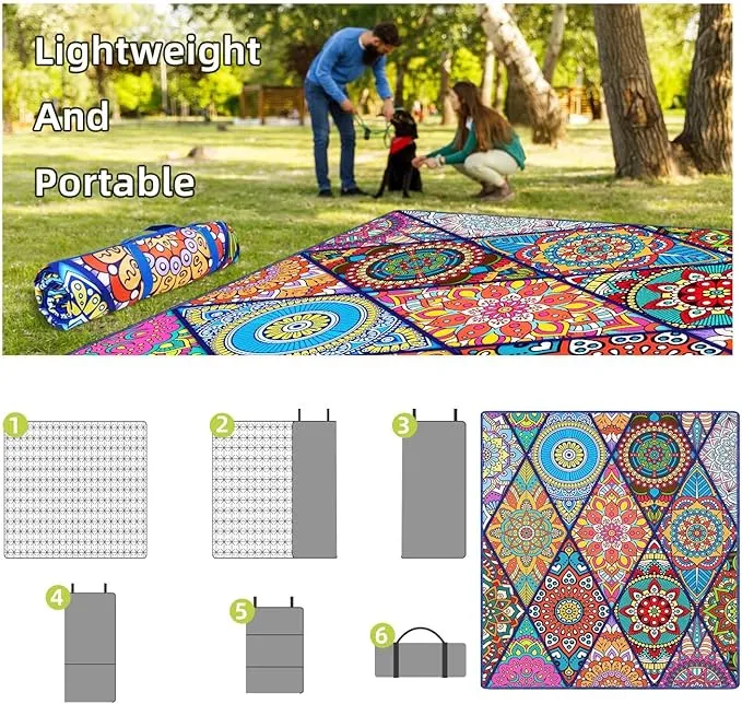 Waterproof Picnic Blankets Foldable & Portable 80''x80'' Boho Picnic Mat for Outdoors, Large Washable Picnic Blanket for Travel Camping Beach, Park Grass Picnic Blanket Accessories for Adults