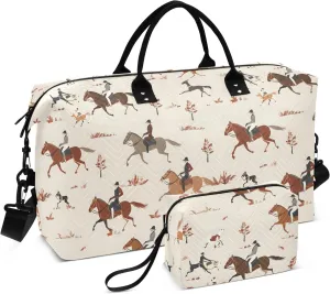 Weekender Bags Travel Duffel Gym Bag Riders Riding Obstacles Dogs Carry on Overnight Tote Bag with Toiletry Bag for Airplane Travel Trip Gym Yoga