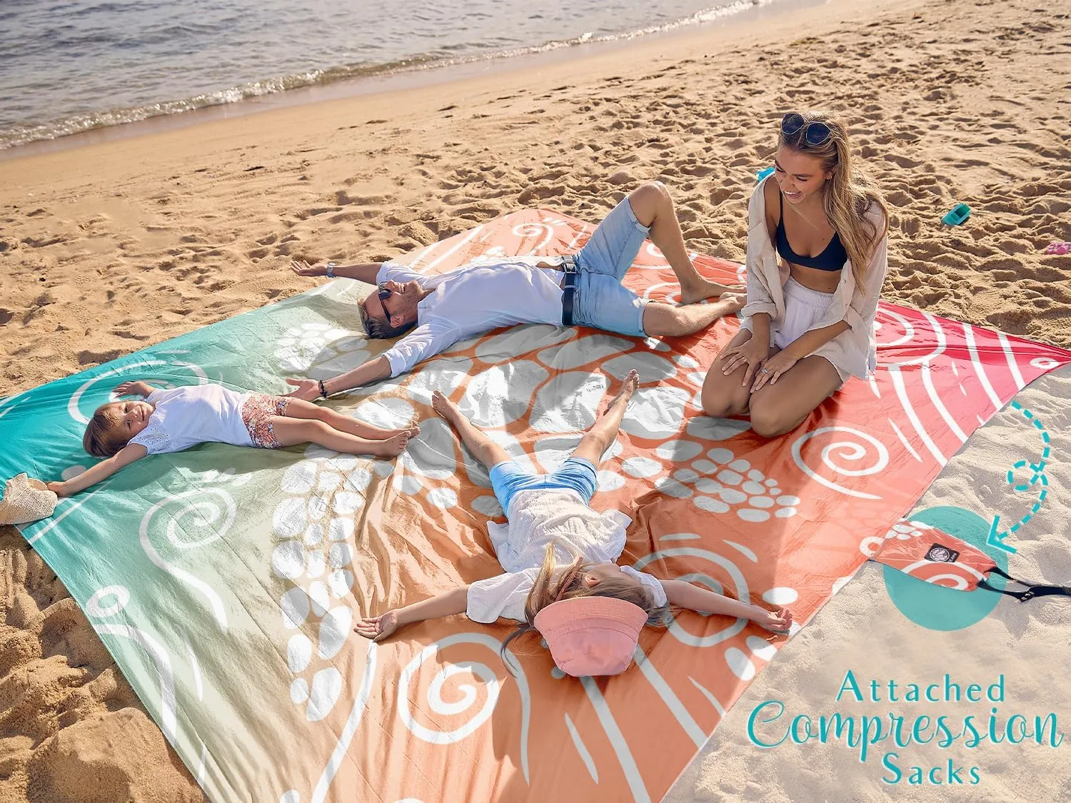 WEKAPO Beach Blanket Waterproof Sandproof Oversized Extra Large Sand Free Beach Mat with Stakes, Storage Bag - Essentials for Outdoor Beach, Picnic (Sea Turtle, 11 X 9 FT (1~10 Person))