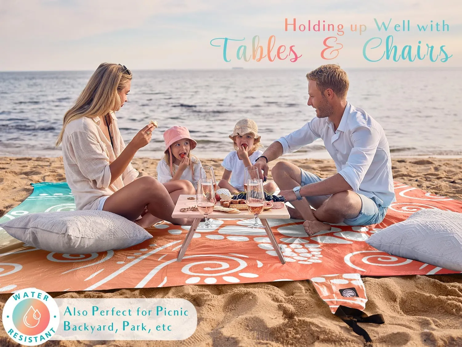 WEKAPO Beach Blanket Waterproof Sandproof Oversized Extra Large Sand Free Beach Mat with Stakes, Storage Bag - Essentials for Outdoor Beach, Picnic (Sea Turtle, 11 X 9 FT (1~10 Person))