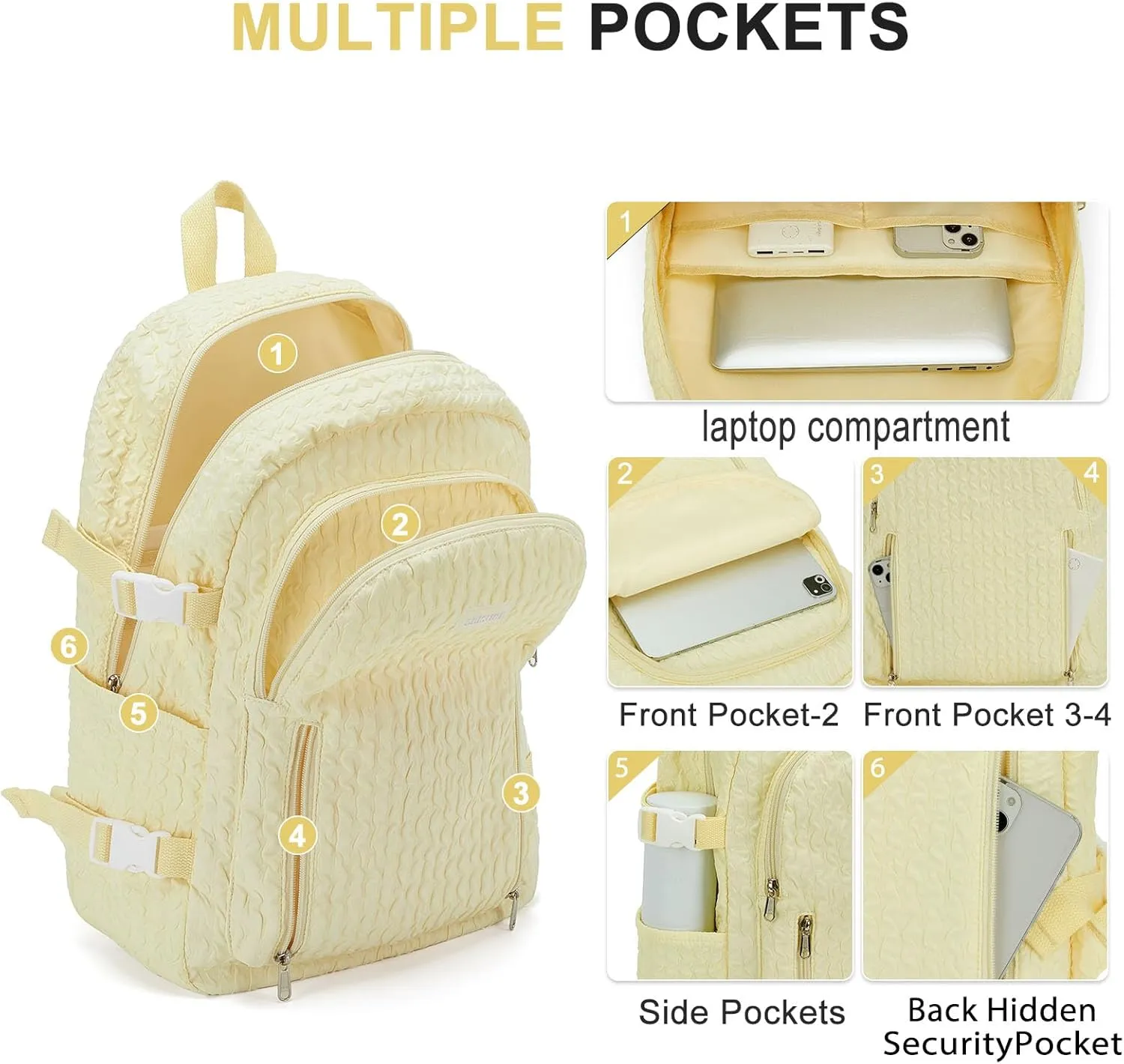 weradar Lightweight Middle School Bag For Teens Girls,Kawaii Backpack For College Students,Aesthetic Bookbag,Cute School Backpack For Women Casual Daypack(Yellow)