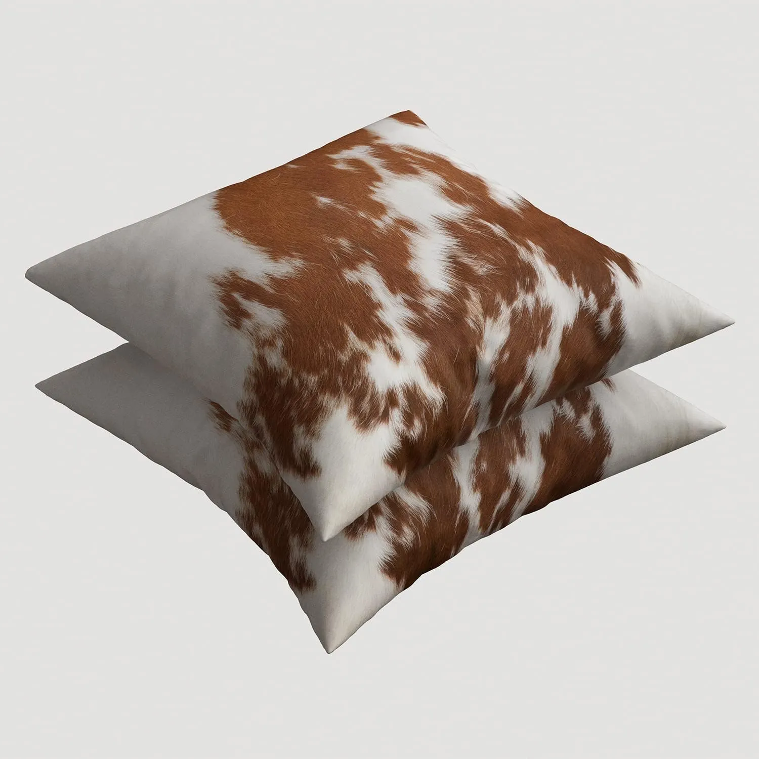 Western Cow Print Throw Pillows Cover Set Of 2 Brown Red White Faux Fur Cowhide Decorative Pillow Covers 18"x18" Farmhouse Animal Print Pillowcase Square Cushion Cover for Home Couch Bed Room Decor