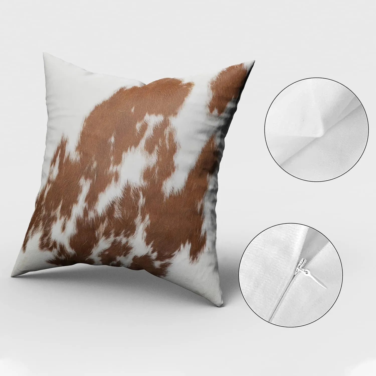 Western Cow Print Throw Pillows Cover Set Of 2 Brown Red White Faux Fur Cowhide Decorative Pillow Covers 18"x18" Farmhouse Animal Print Pillowcase Square Cushion Cover for Home Couch Bed Room Decor