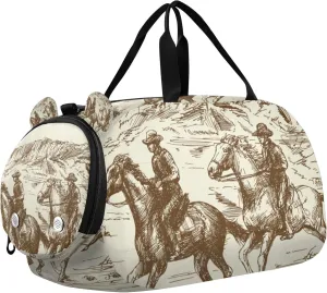 Western Desert Cowboy Sports Duffle Bag for Girls Boys, Gym Bag with Shoe Compartment, Kids Travel Overnight Weekender Shoulder Bag