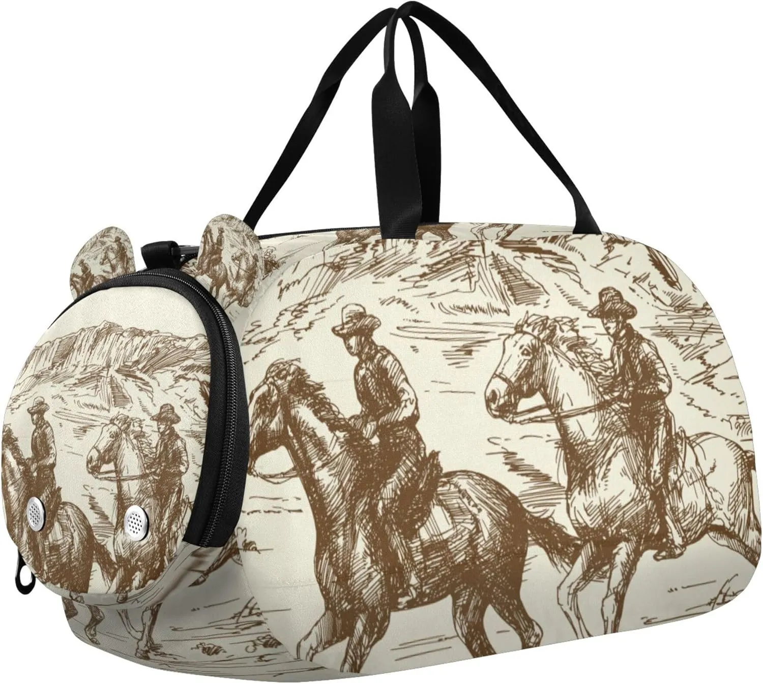 Western Desert Cowboy Sports Duffle Bag for Girls Boys, Gym Bag with Shoe Compartment, Kids Travel Overnight Weekender Shoulder Bag