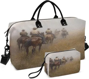 Western Horse Cowboy Sports Gym Bag for Women Men Travel Duffel Bag Weekend Overnight Carry on Bag with Toiletry Bag Training Handbag for Swimming Yoga Workout Hospital Plane