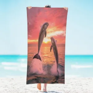 Whales Sunset Beach Towel Quick Dry Super Absorbent Microfiber Polyester Lightweight Sandproof Towel for Pool Yoga Travel 31x61 Inch