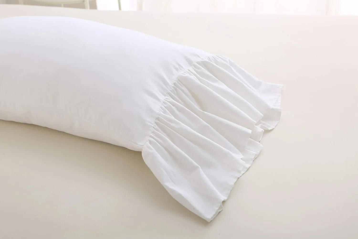White Bed Pillow Covers Shams Cases with Long Ruffles Standard Size Cotton Shabby Chic Pillowcases 20"X26" 2pcs Soft