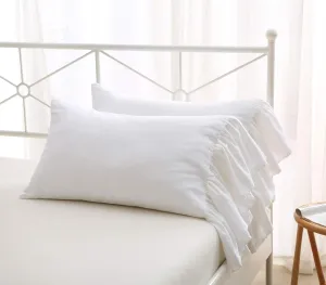 White Bed Pillow Covers Shams Cases with Long Ruffles Standard Size Cotton Shabby Chic Pillowcases 20"X26" 2pcs Soft