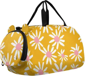 White Daisy Petals Yellow Kids Duffel Bag with Shoes Compartment Lightweight Overnight Weekender Carry On Travel Bag for Travel, Sports, Duffel, Weekender