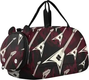 White Electric Guitar Sports Duffle Bag for Girls Boys, Gym Bag with Shoe Compartment, Kids Travel Overnight Weekender Shoulder Bag