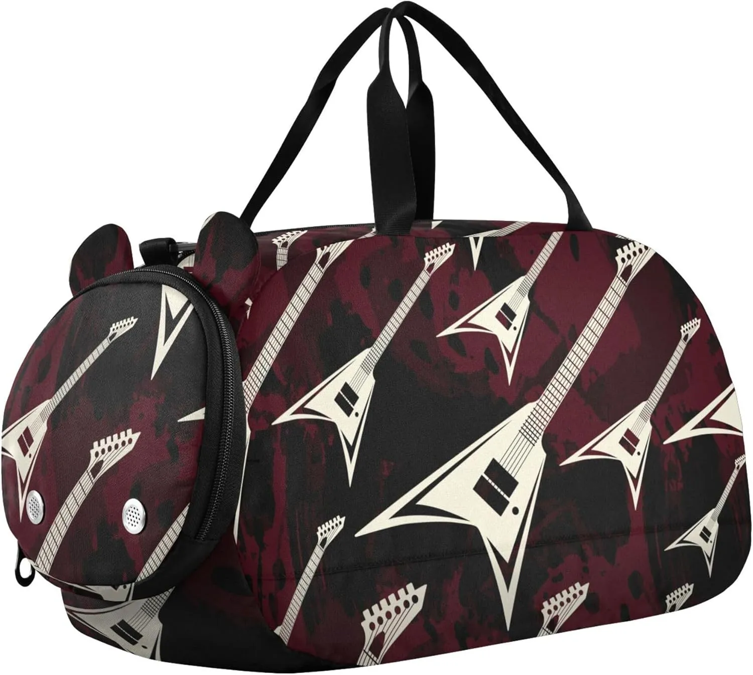 White Electric Guitar Sports Duffle Bag for Girls Boys, Gym Bag with Shoe Compartment, Kids Travel Overnight Weekender Shoulder Bag