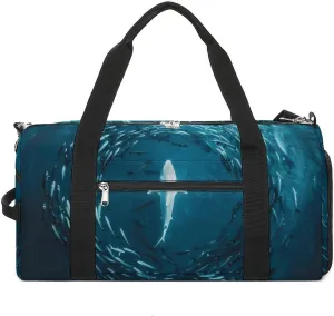 White Shark Hunting Fishes in The Blue Ocean Gym Bag for Men Women Lightweight Duffel Bag Sports Workout Bag for Travel Yoga