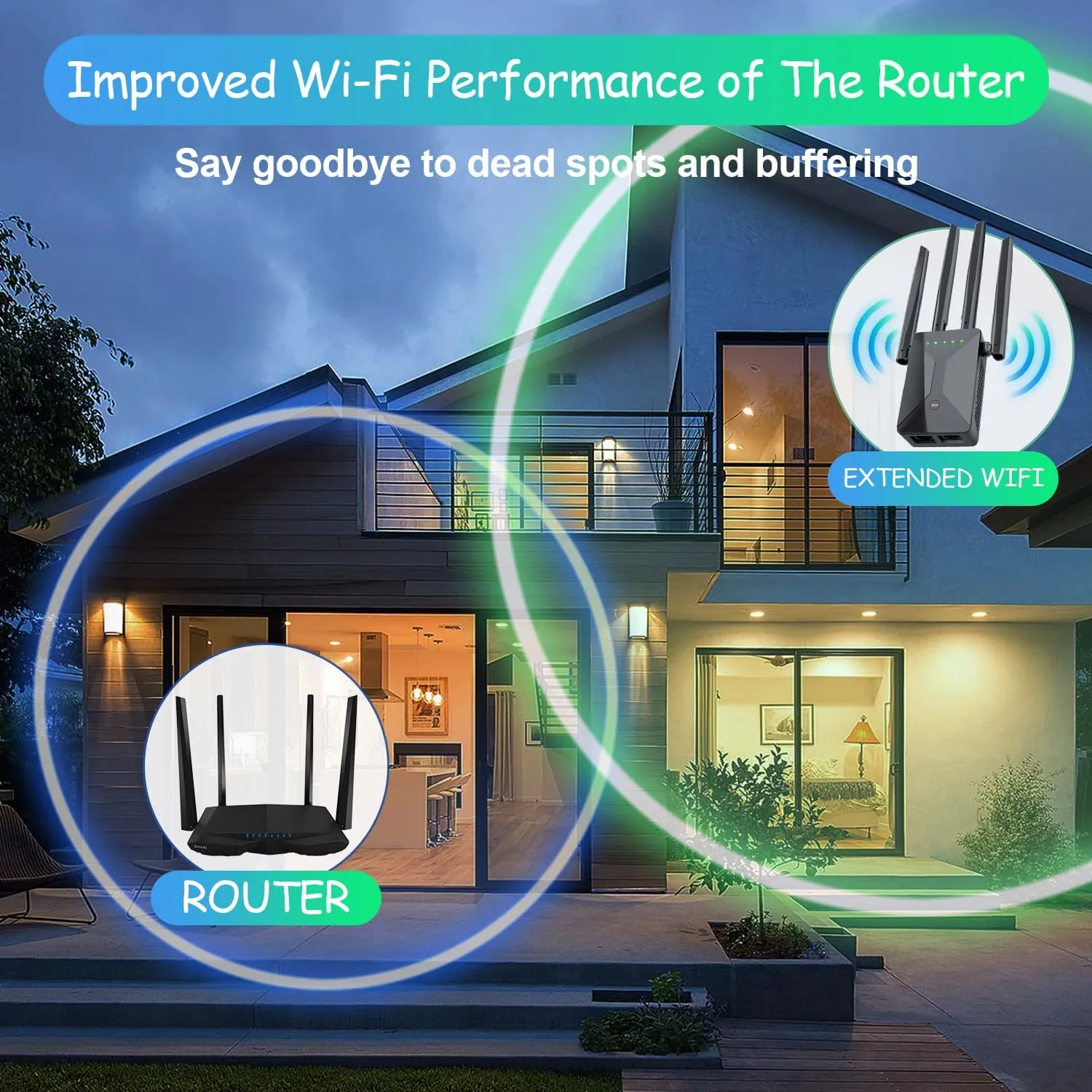 WiFi Extender Signal Booster for Home: Internet Repeater Long Range Covers Up to 50  Devices and 9998 Sq.ft